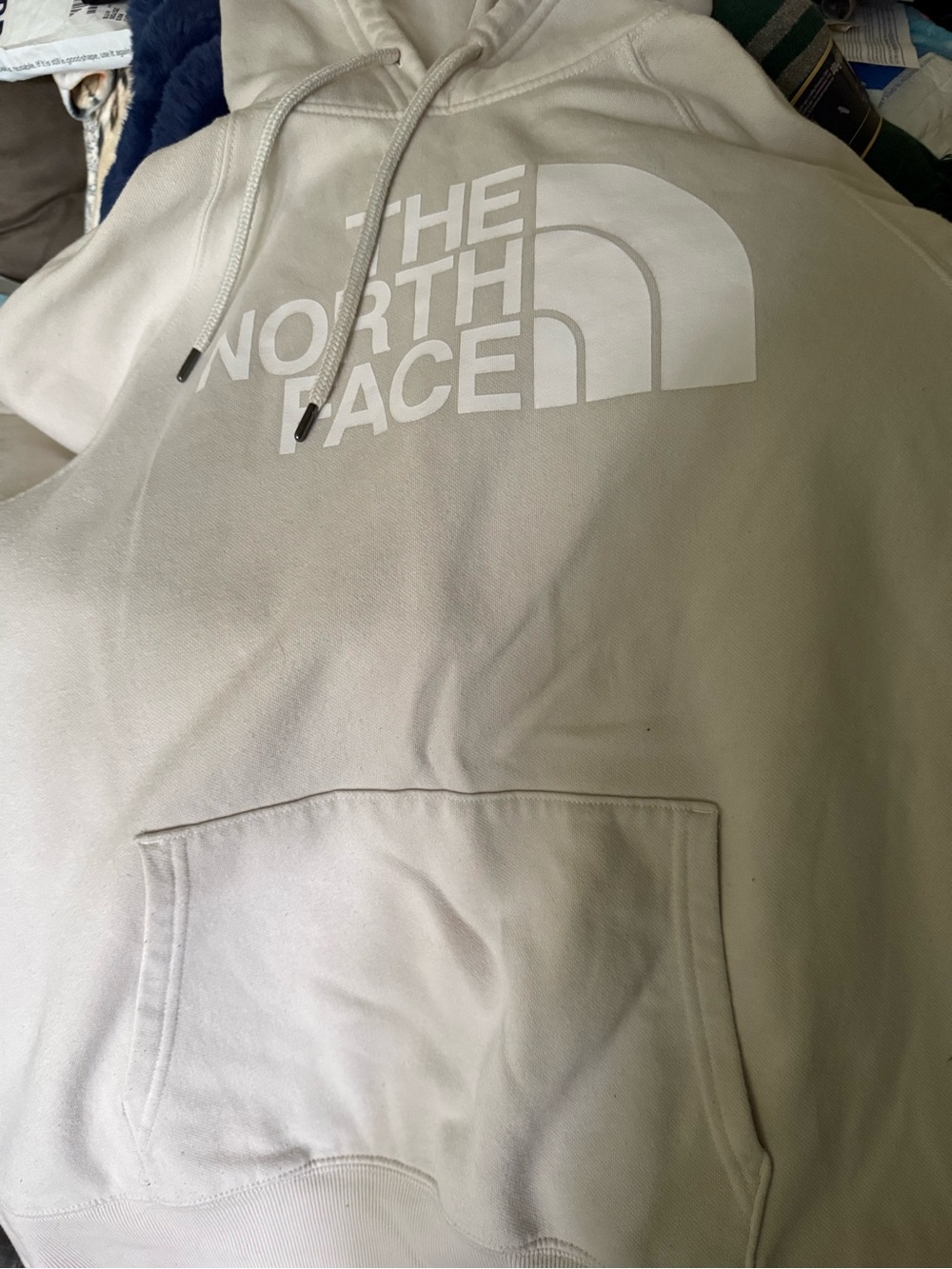 The North Face Cream Pullover Hoodie with White Logo